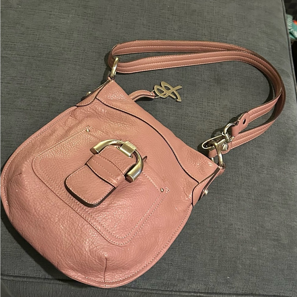 B. Makowsky Women’s Purple, Leather, Buckle, Crossbody Bag, EUC